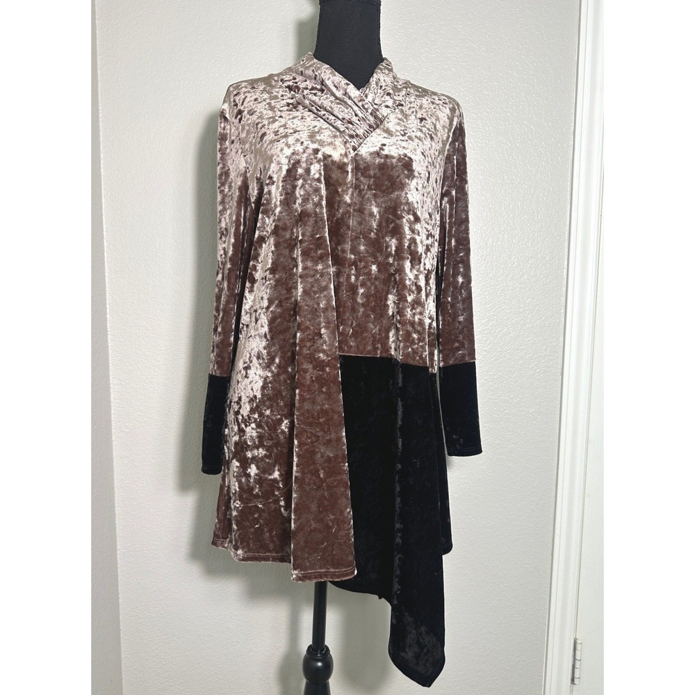 IC Collection by Connie K Tunic Large Brown Black Velvet Asymmetrical Lagenlook